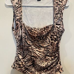 SHEIN Brown Tan Ruched Sleeveless Tank Top